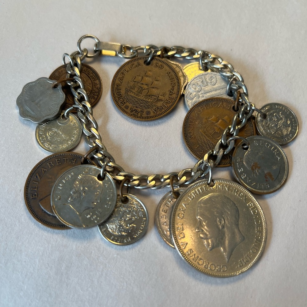 Vintage/antique coins charm bracelet-REAL COINS